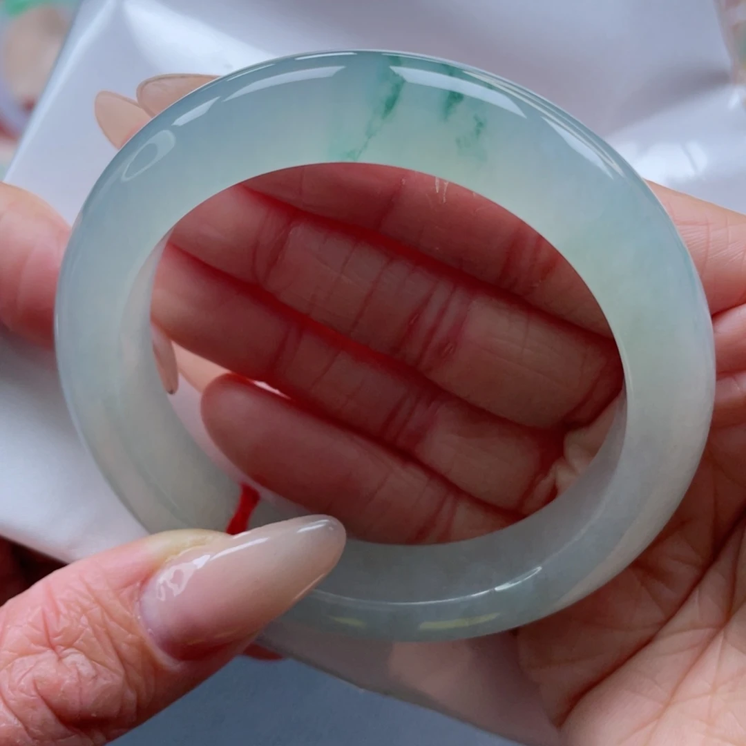 未镶嵌手镯翡翠56.2圈 冰底芙蓉绿花 素雅 起光 7号