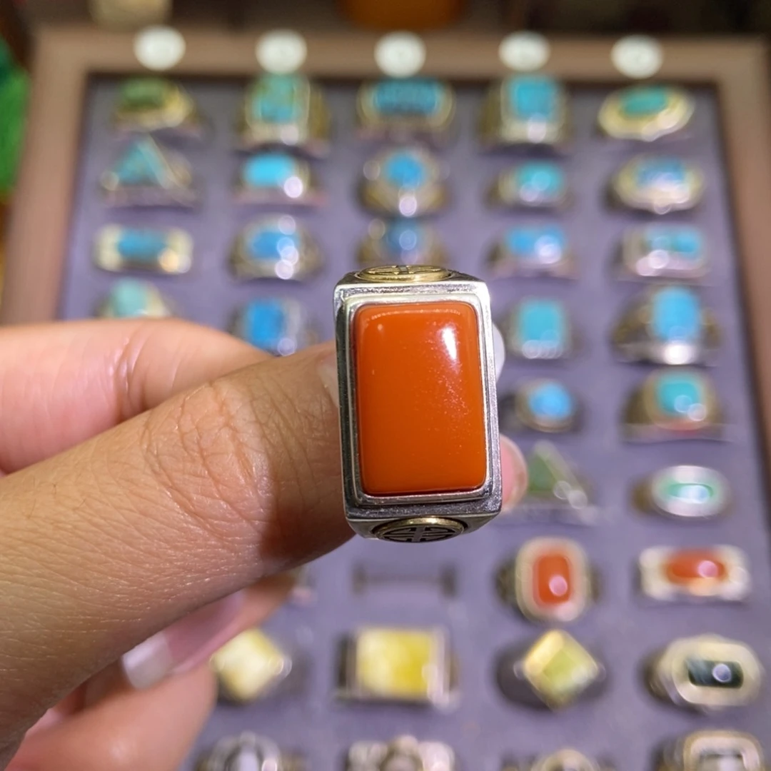 南红玛瑙银S925镶嵌戒指