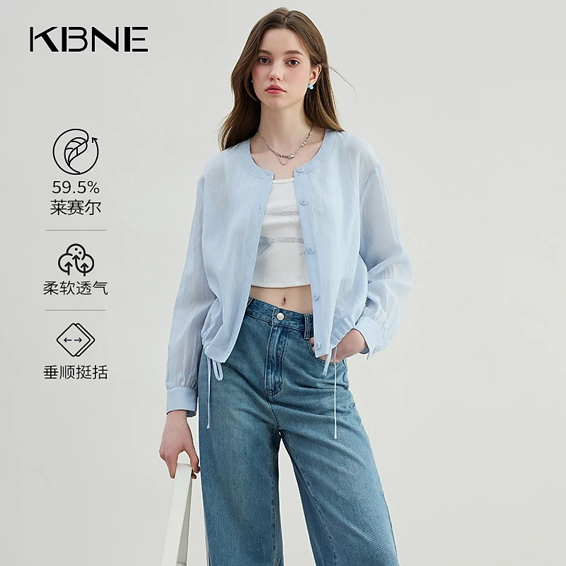 KBNE衬衫女2025新款爆款洋气蓝色衬衫独特漂亮小衫亚麻法式上衣
