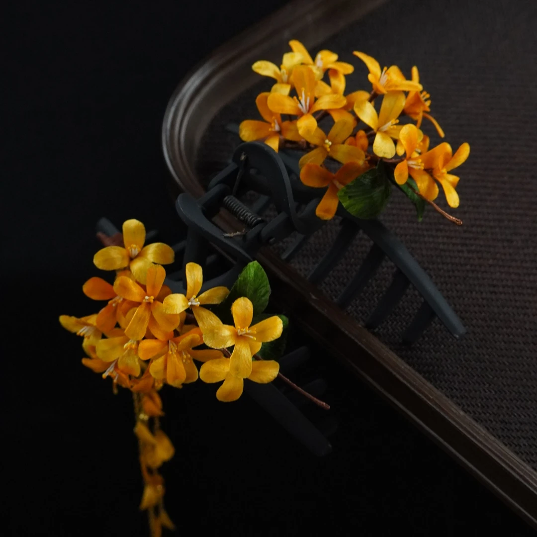 桂花抓夹 非遗绒花南京绒花日常旗袍配饰透明亚克力抓夹