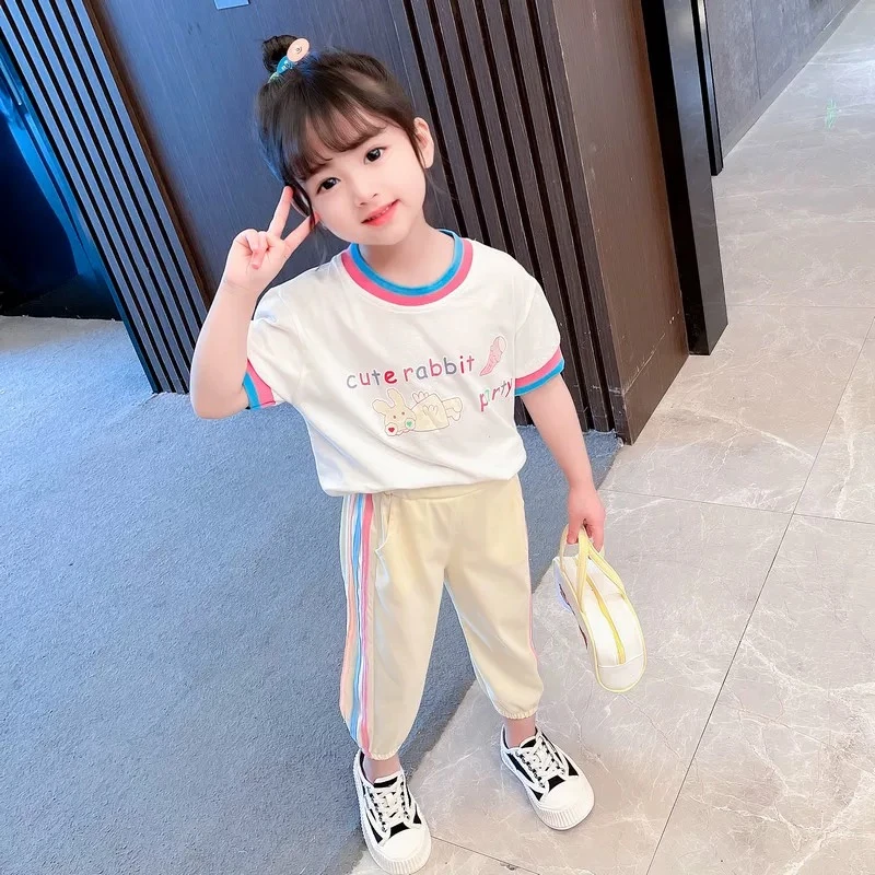 2025夏季新款女童休闲风韩版印花T恤洋气网红时尚女宝上衣