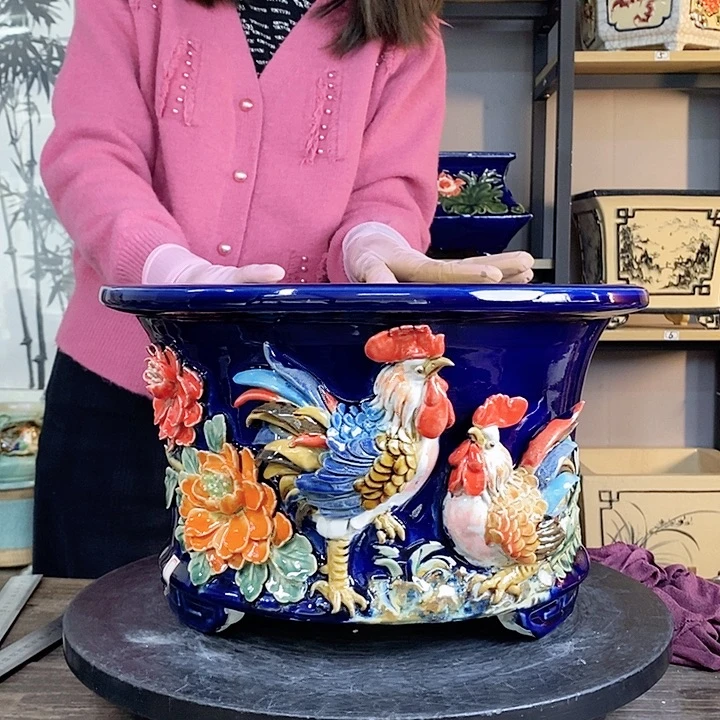 紫砂花盆小*南8补釉。