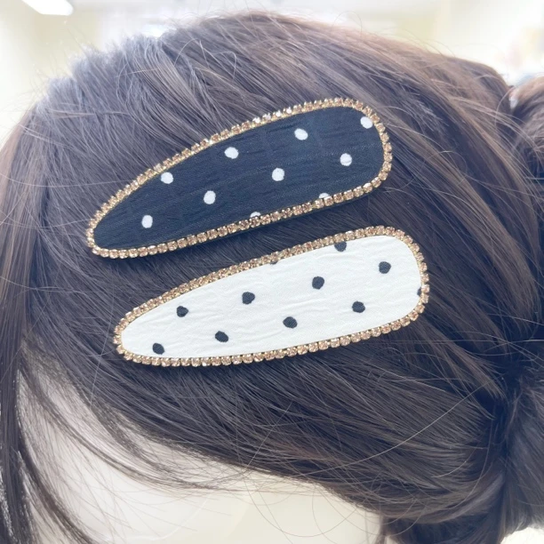 L948黑白斑点两个装日韩掰掰夹女边夹气质发夹百搭发卡饰品头饰