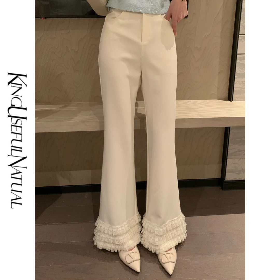 KUN【私服花边裤】洋气担当 精致蕾丝花边微弹防透微喇显高显瘦长裤