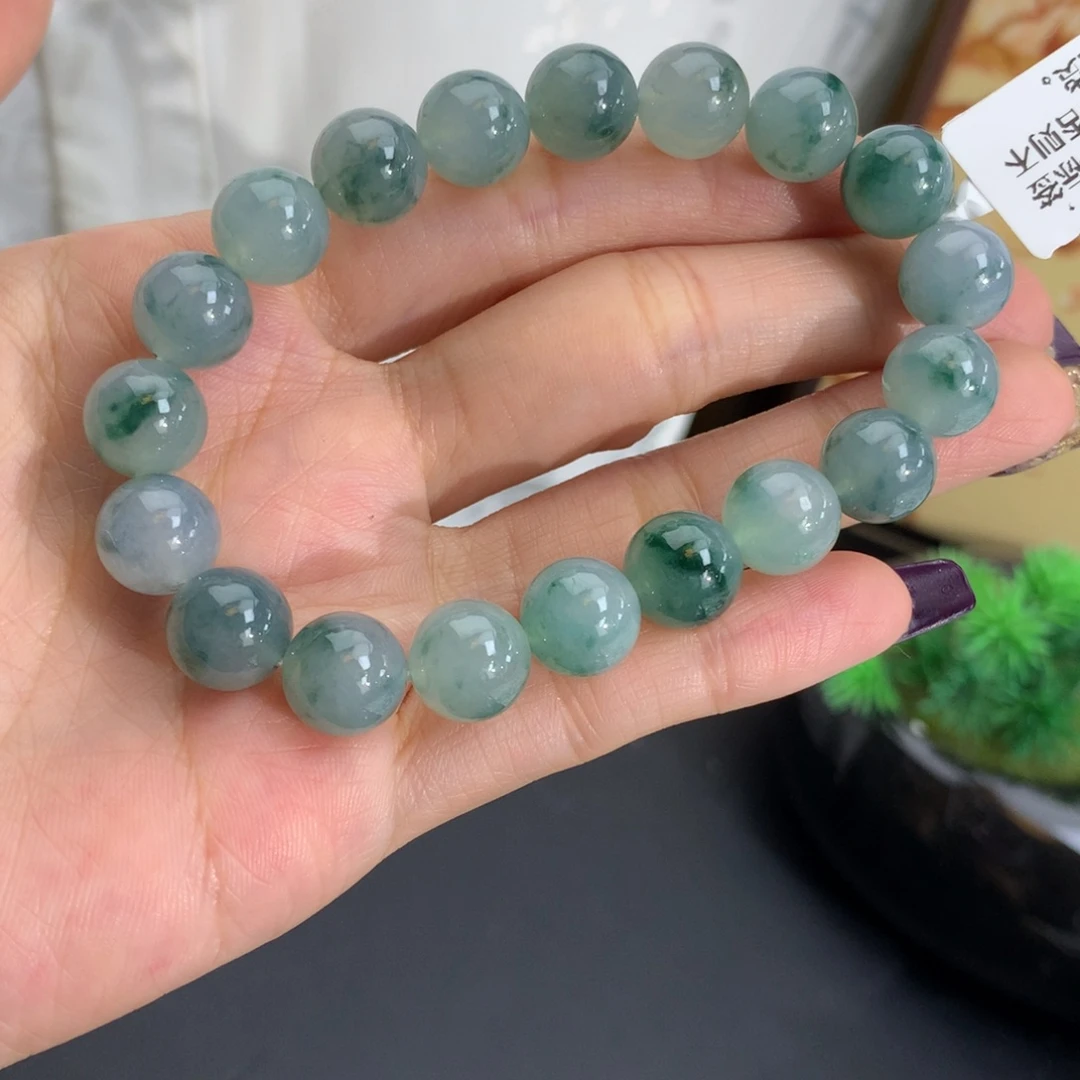 翡翠未镶嵌手串卡10胶润晴飘花手串