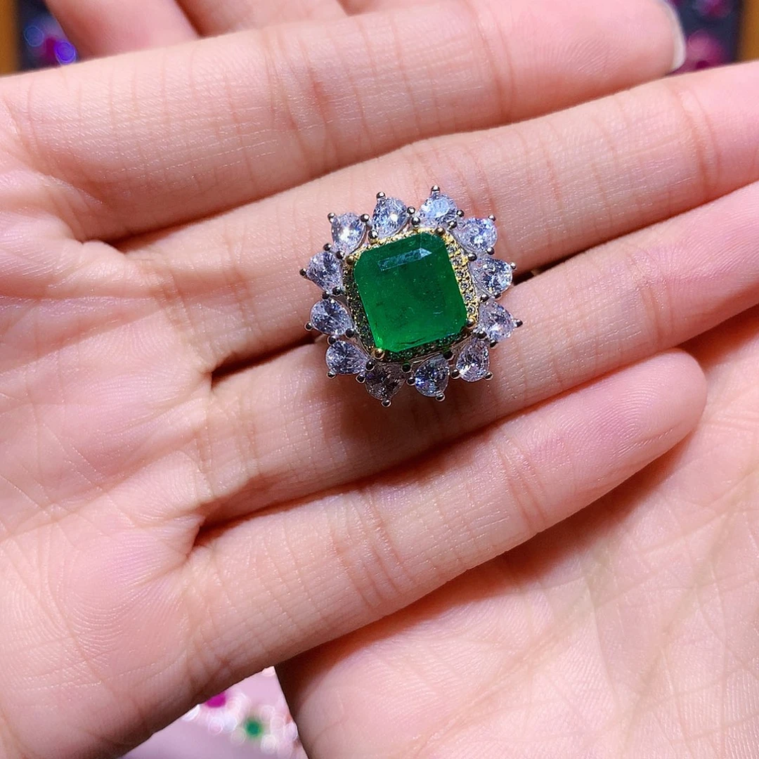 戒指祖母绿银S925镶嵌