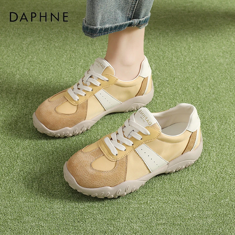 达芙妮黄色德训鞋女2025爆款夏季透气百搭复古阿甘板鞋运动休闲鞋