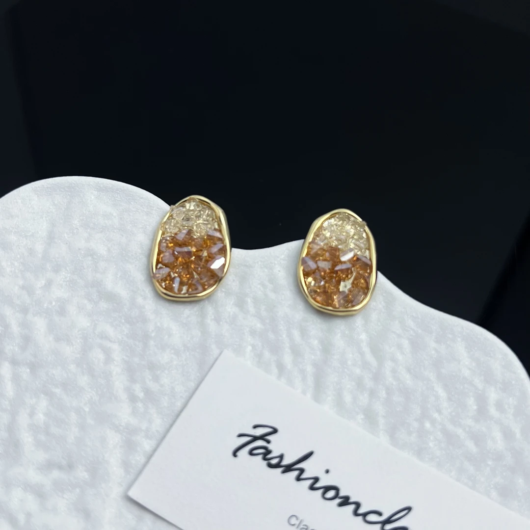 铜合金耳饰 橘色耳环设计高级感耳钉百搭小香风耳饰时尚洋气E0516