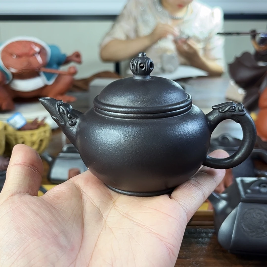 茶壶紫砂双龙水平壶原矿紫砂天青泥