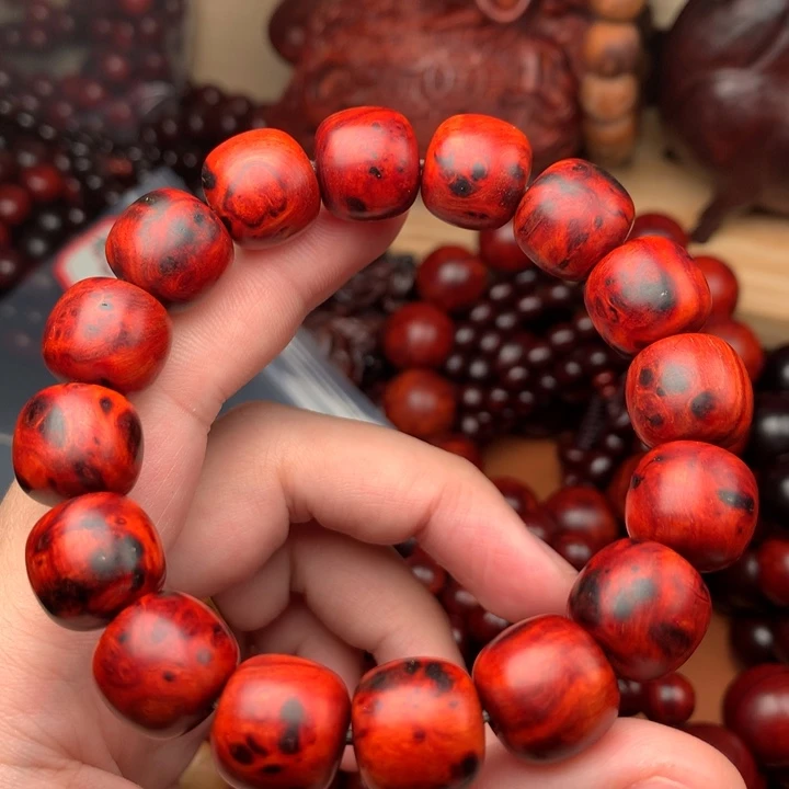 粉***星染料紫檀（血檀）手串/手链13×14老形天花板镇店留疤