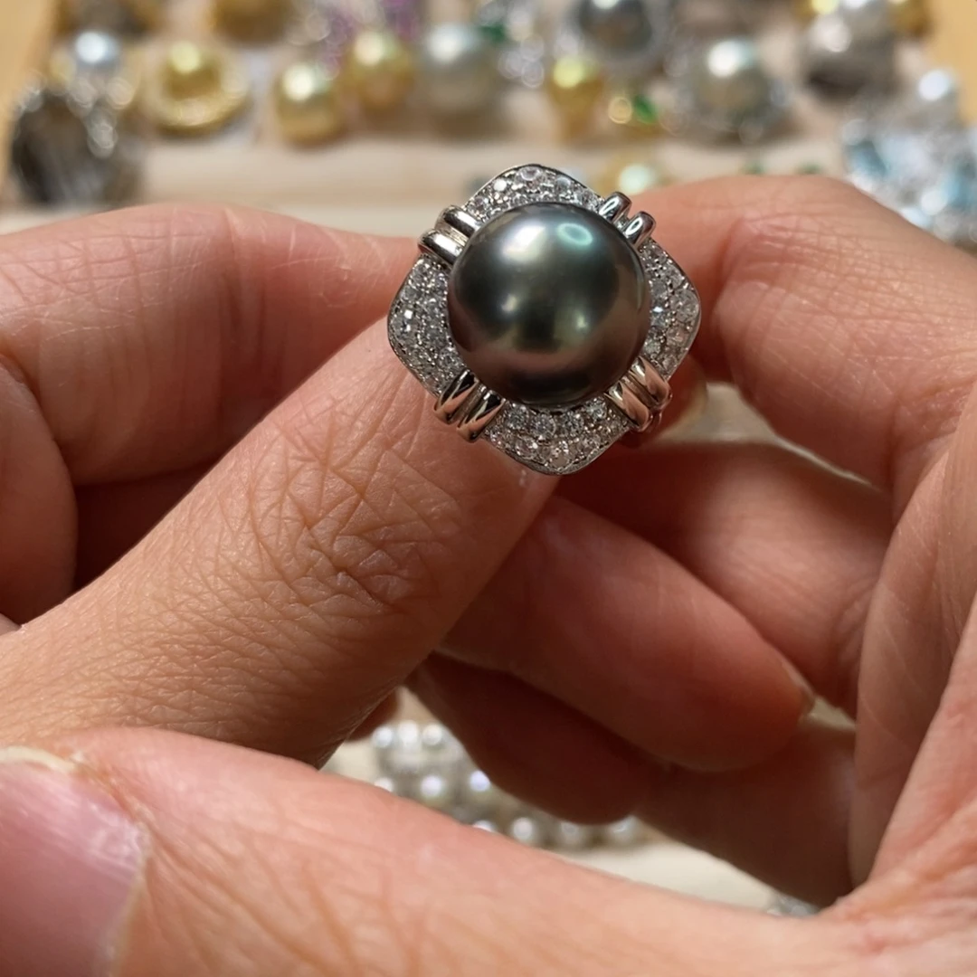 海水珍珠戒圈银S925镶嵌