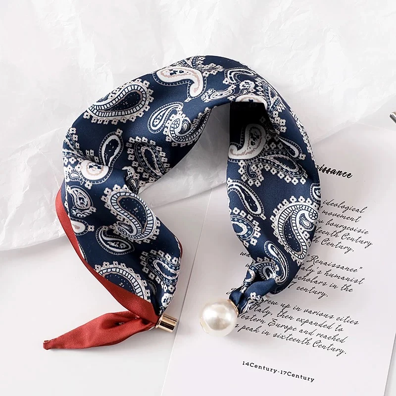 【磁吸扣丝巾】轻薄丝巾2025春夏新款气质百搭时尚复古蓝底腰果