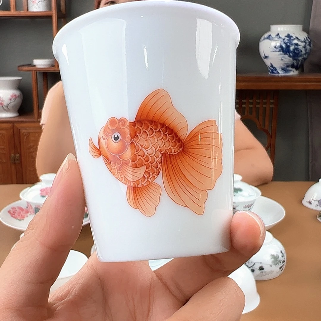 柴窑 矾红金鱼可乐杯