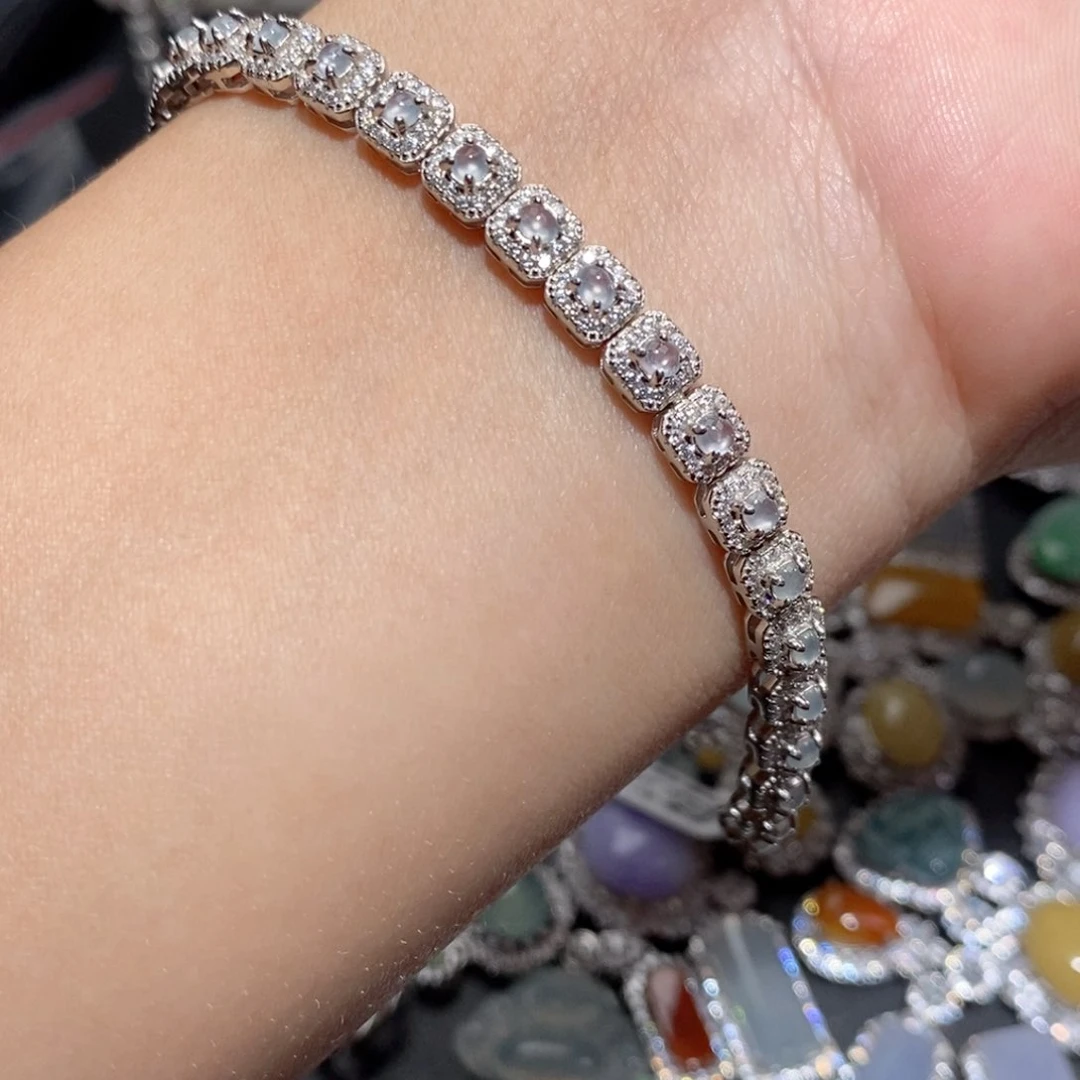 翡翠手链银S925镶嵌辣**喱n n n m