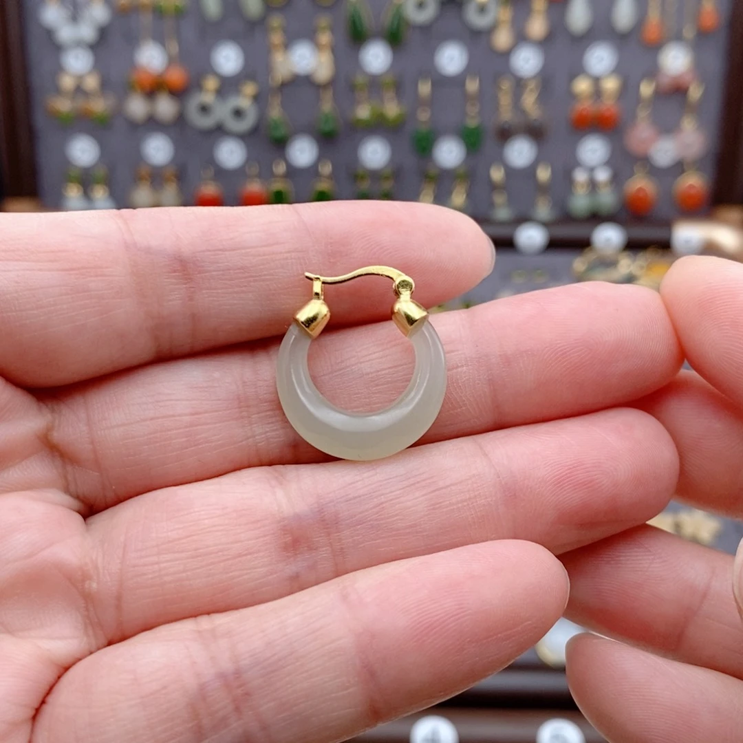 银S925镶嵌和田玉耳饰U*U