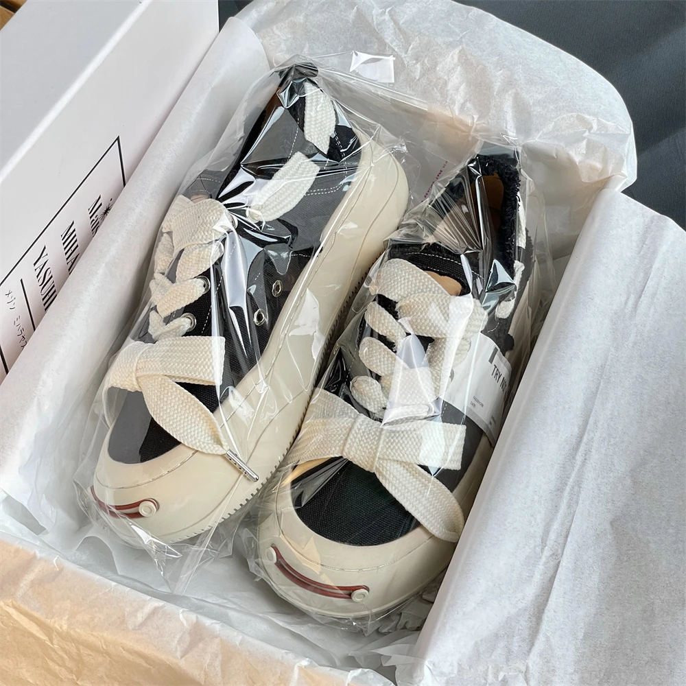 檀健次同款开口笑帆布鞋男女款2024新款秋季爆款厚底百搭休闲鞋潮