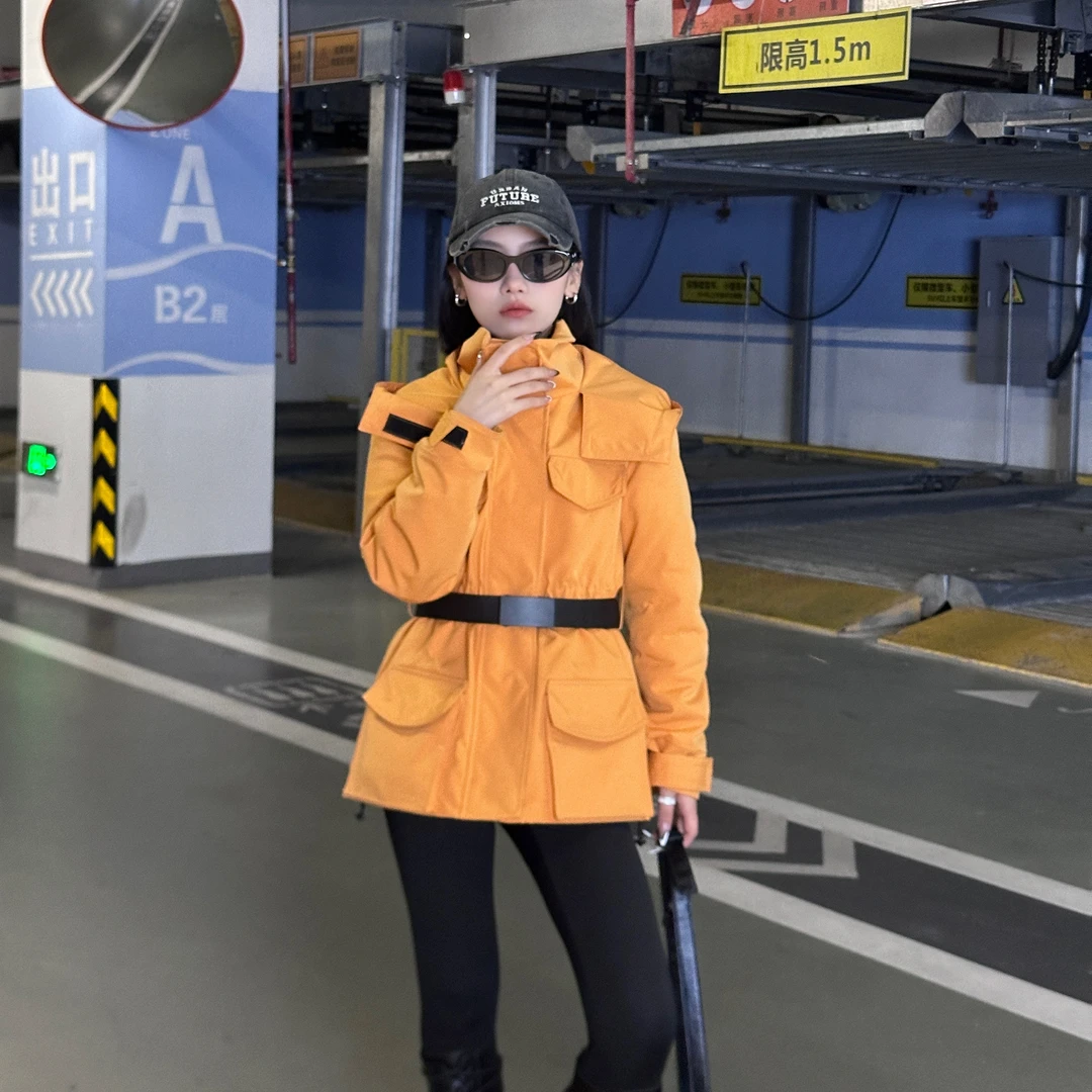 K N J小个子定制气质冲锋衣棉服秋冬季收腰显瘦保暖加厚外套