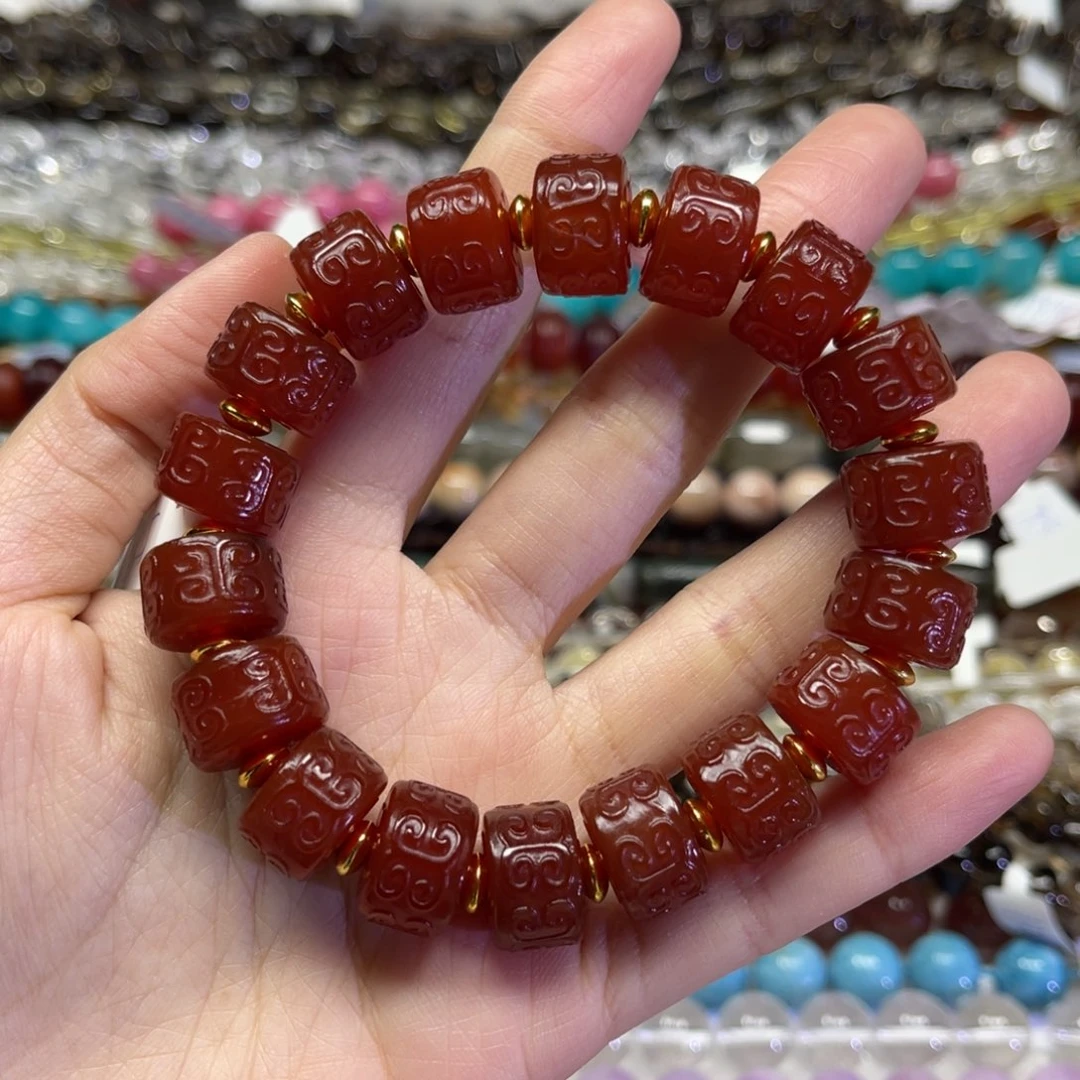 玛瑙/玉髓散珠天然玛瑙回文珠卡14➕长条38厘米