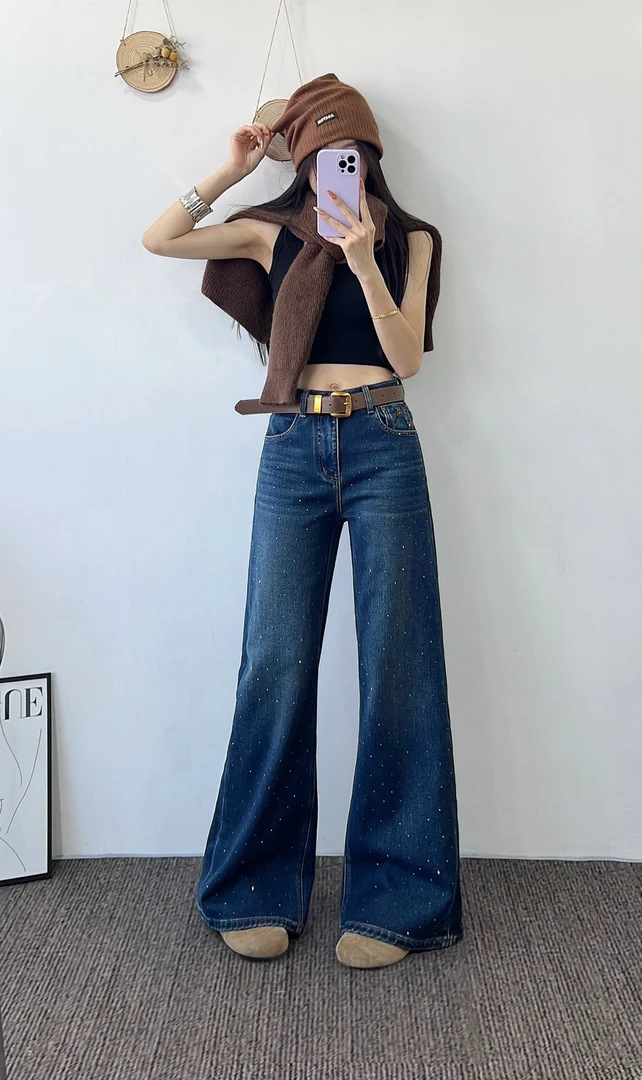 【小韩家】欧货2025冬季新款时尚显瘦加绒直筒牛仔裤[裤长104起]