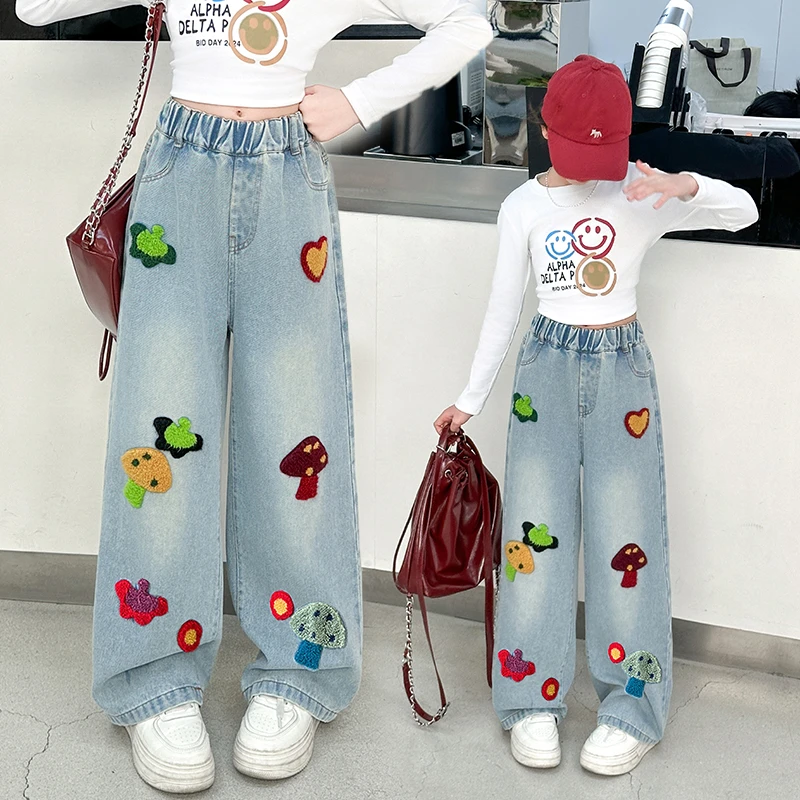 女童牛仔裤春秋2025新款儿童春装洋气网红裤子大童秋季宽松阔腿裤