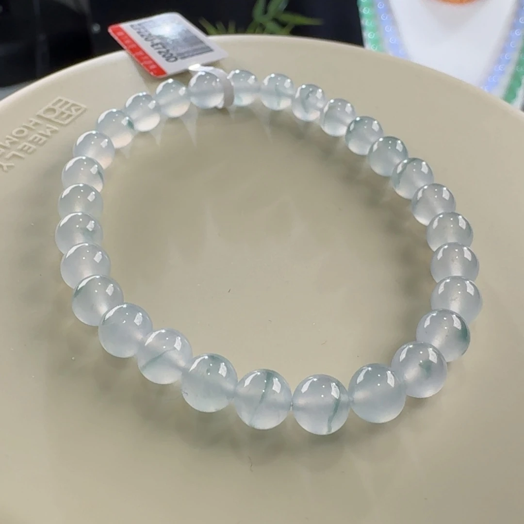 翡翠手链未镶嵌冰绿飘花单圈卡6