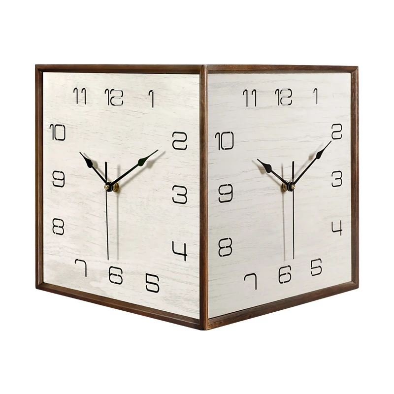 康巴丝简约双面挂钟客厅创意大气拐角两面石英钟挂墙家用 9199