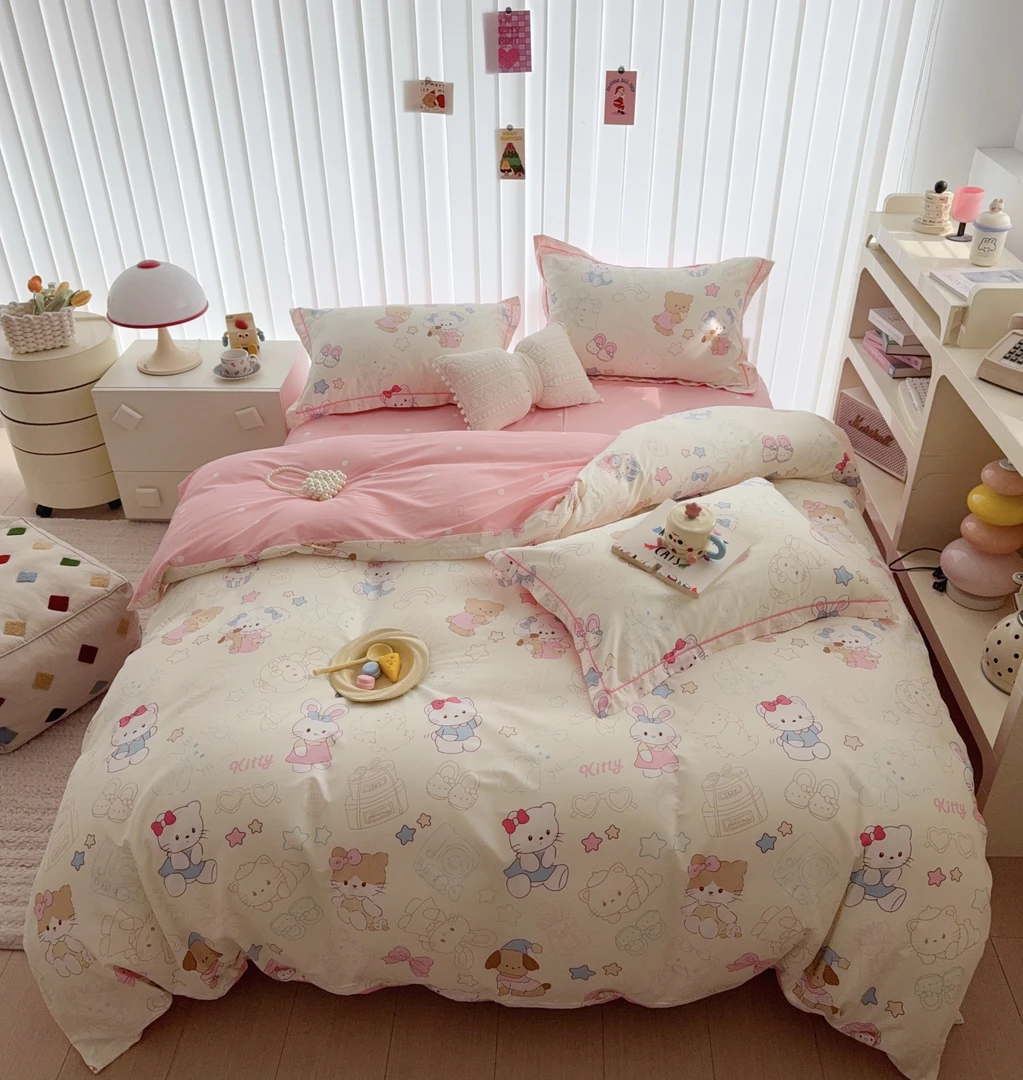 -2025春夏新款全棉四件套床上用品印花-薄款-床单花边随机