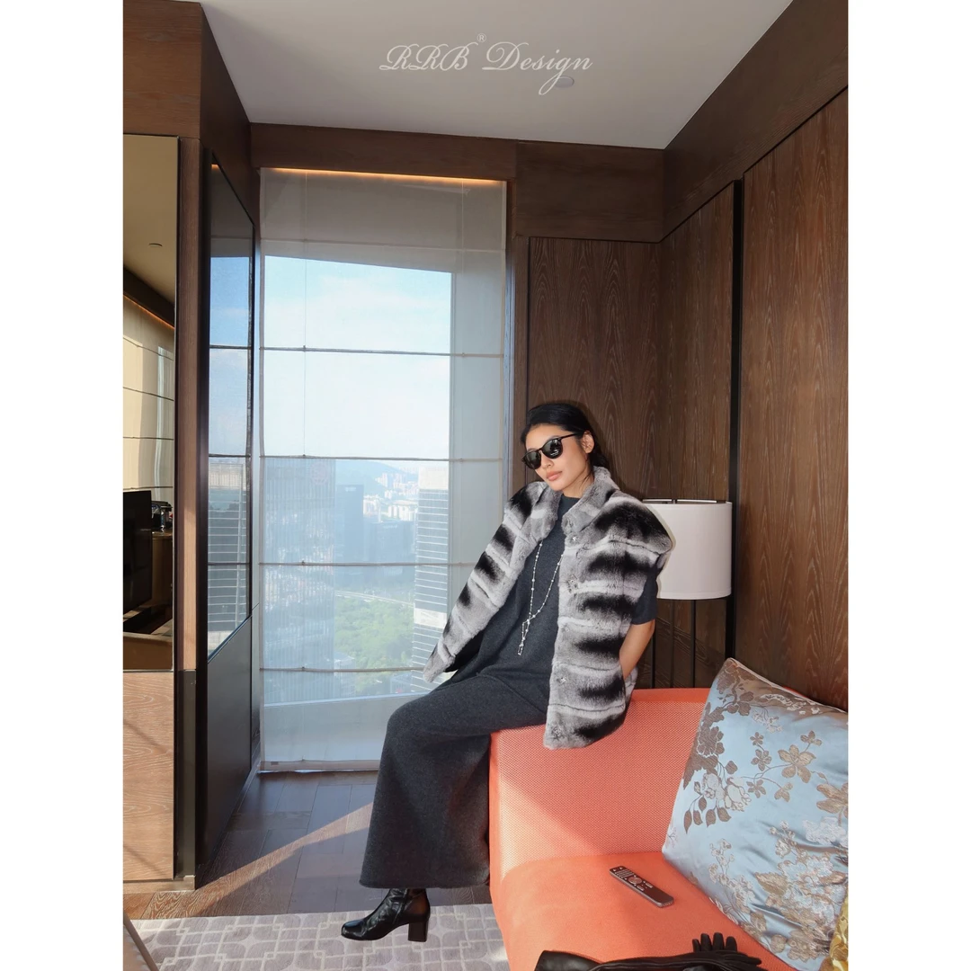 RRB Design 法国雷克斯兔毛定染龙猫色皮草马甲