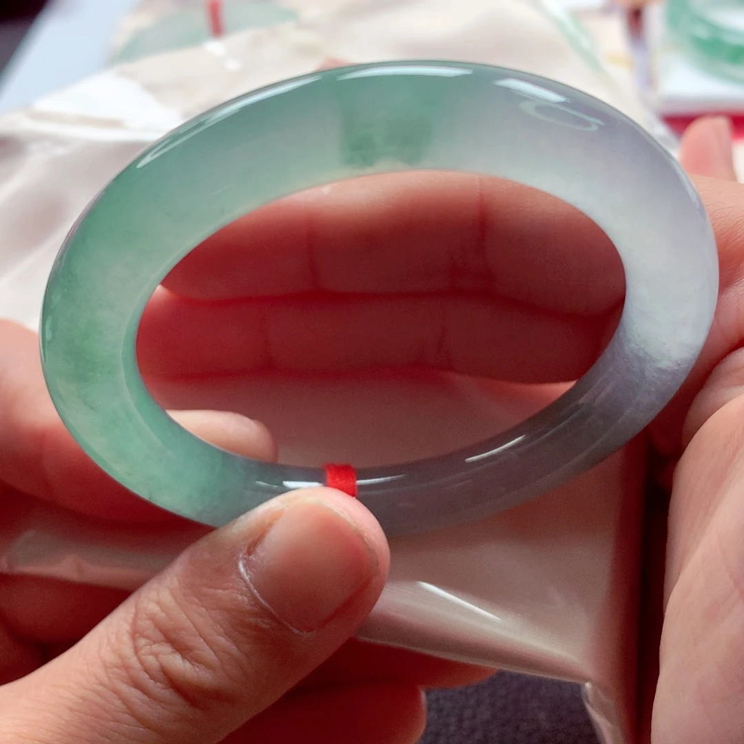 翡翠未镶嵌手镯（圆镯）师妹51.4莫奈双彩荧光棒（5号）