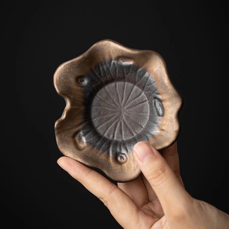 残荷陶瓷杯垫 手工粗陶茶杯杯垫荷叶禅意茶托新中式功夫茶具配件