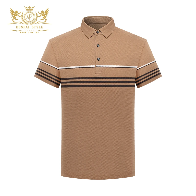 本派夏季新品亲肤凉感速干POLO衫男商务休闲条纹华夫格T恤三色