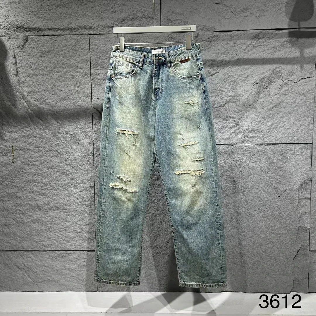 【3612】 高档重工水洗复古做旧磨破牛仔裤*2