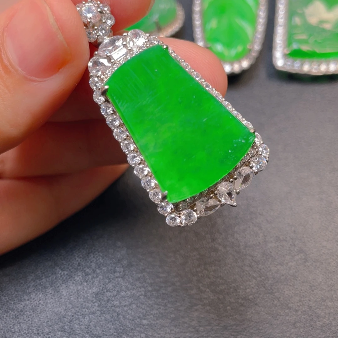 翡翠银S925镶嵌吊坠(不含链)