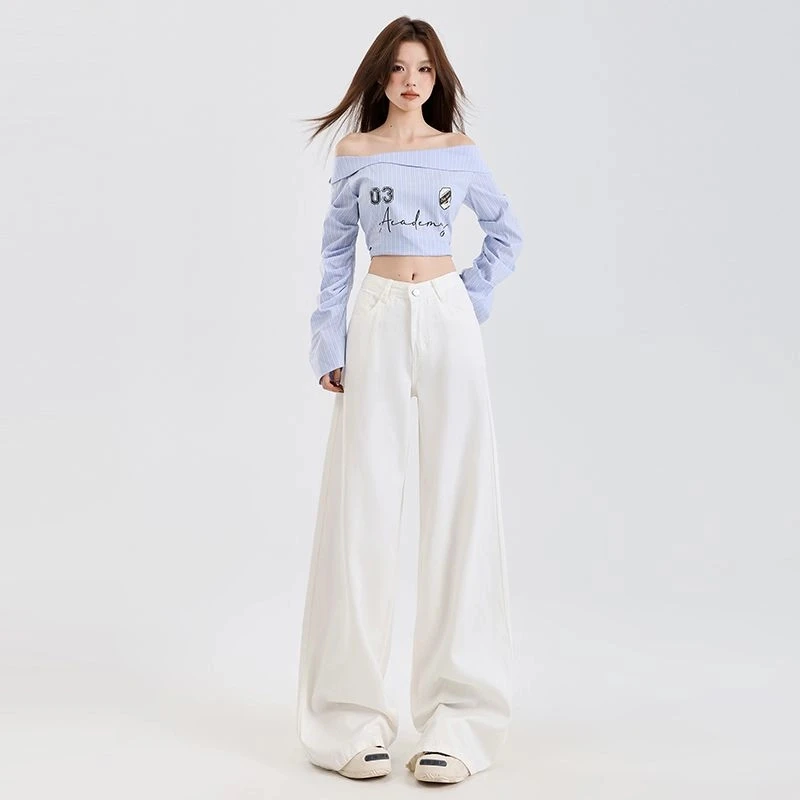 大码女装2025春夏新款阔腿牛仔裤女高腰宽松200斤胖mm显瘦直筒裤