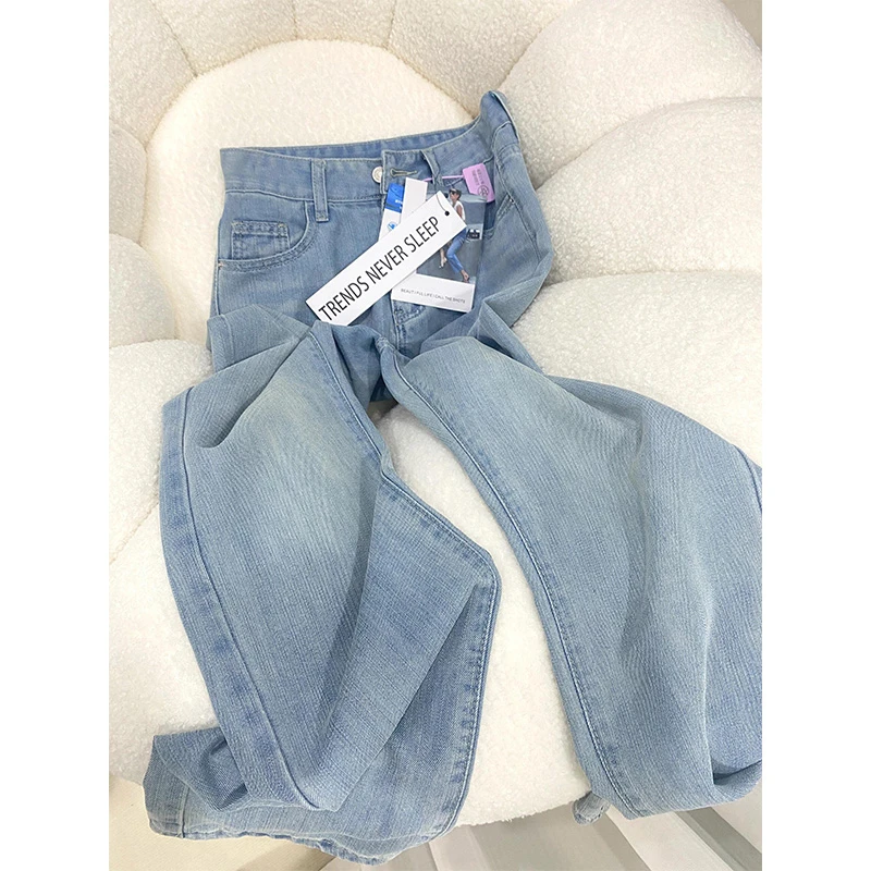 莱赛尔天丝阔腿牛仔裤女夏季薄款高腰宽松显瘦小个子直筒拖地裤子