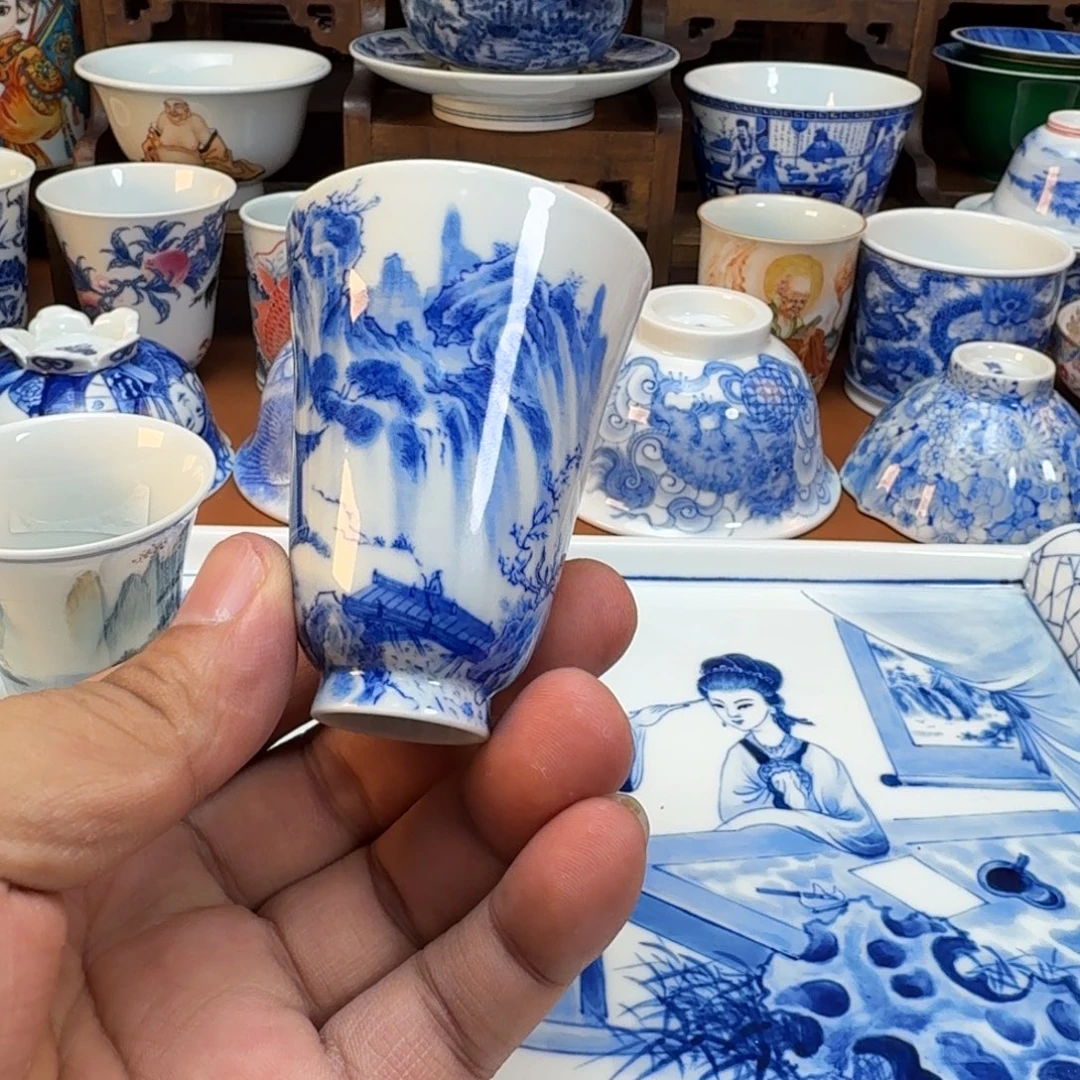 清***雅陶杯子景德镇全手工手绘陶瓷