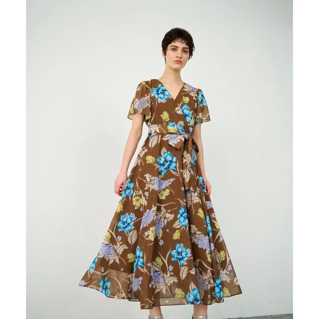 【DD外贸】 夏季新款 G 气质优雅浪漫花卉印花连衣裙碎花显瘦时尚