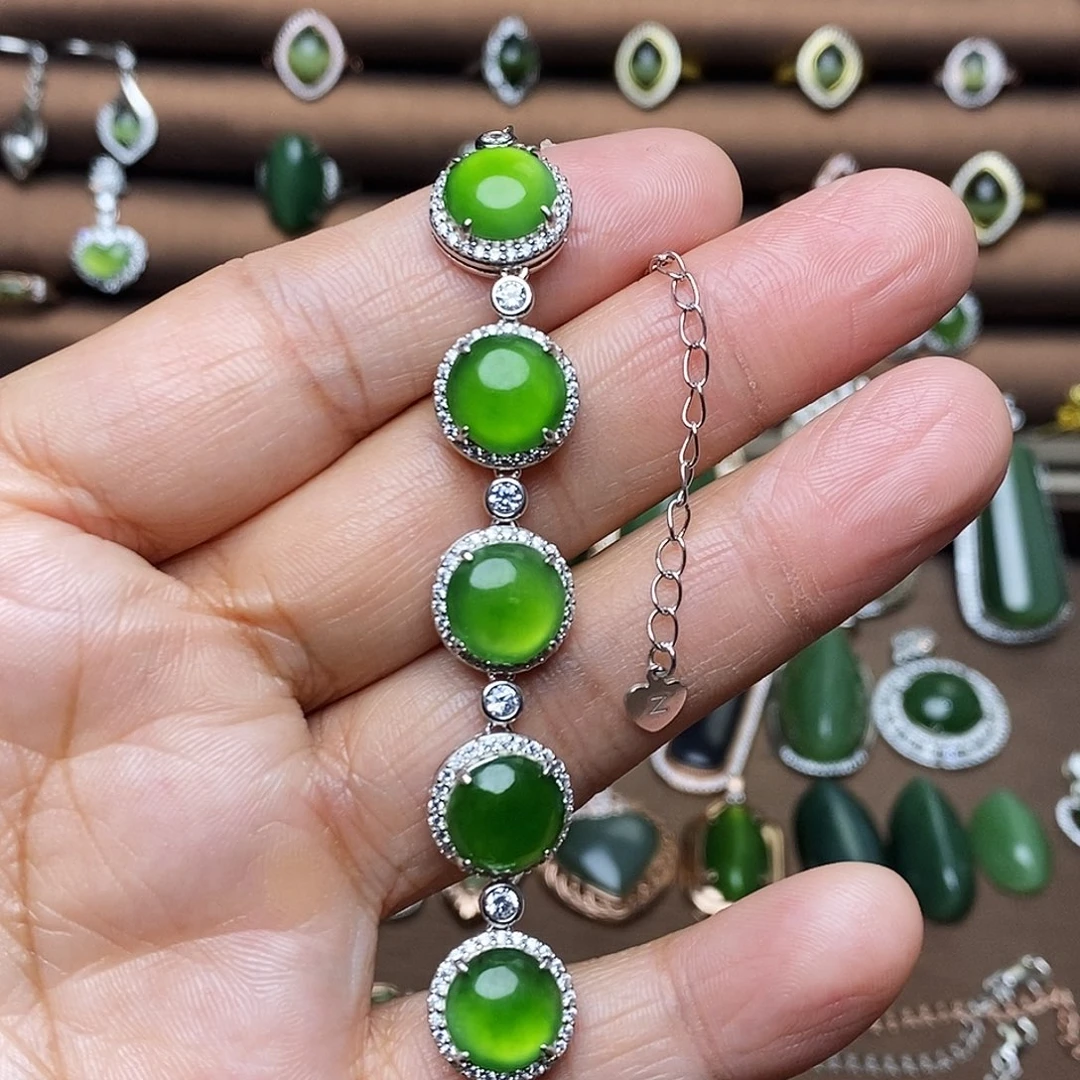 吊坠(不含链)银S925镶嵌和田玉（碧玉）手链