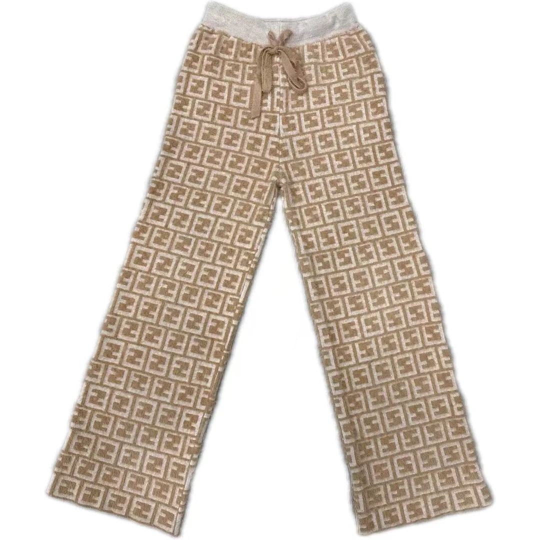 秋季新款时尚轻奢休闲软糯提花针织阔腿裤SJ