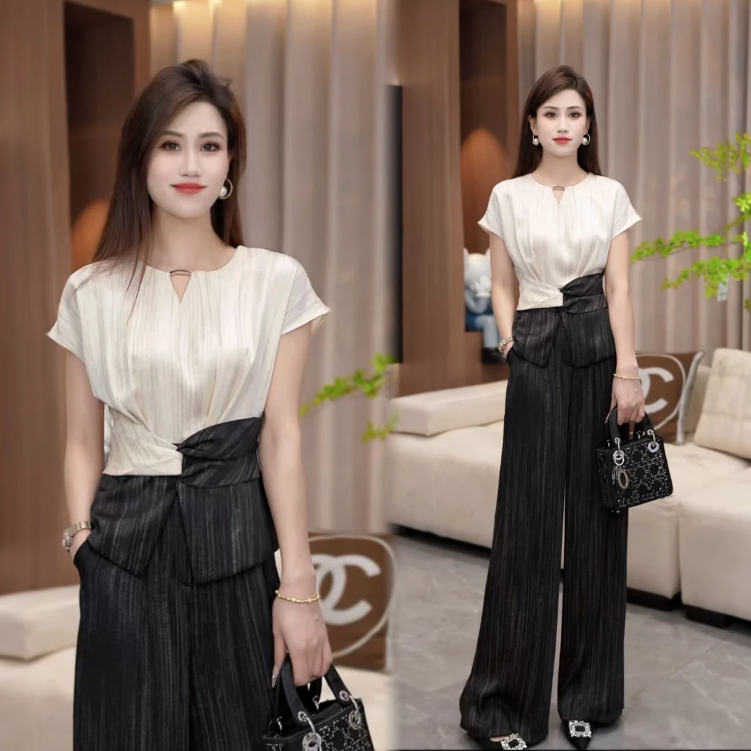 2025年夏季新款缎面两件套气质轻奢3125简约时尚通勤高档套装