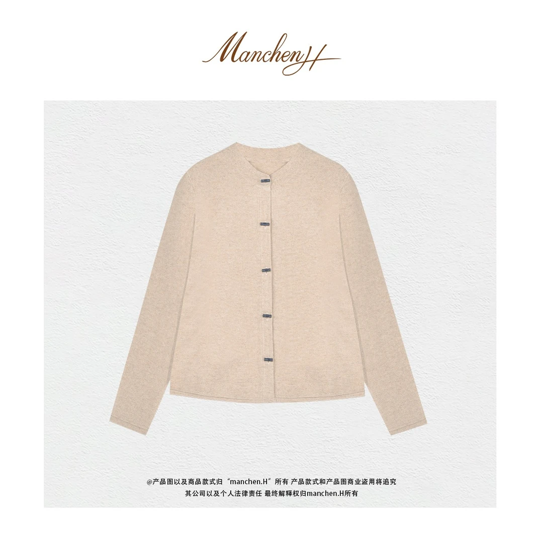 manchenh"空性温暖"原厂KVSS纱线12针过令士手工竹节扣羊绒开衫