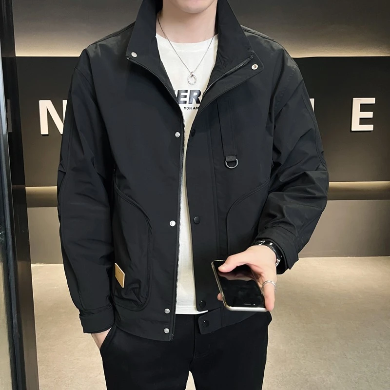高级男装外套男2025春秋新款潮流夹克休闲工装立领宽松帅气上衣服