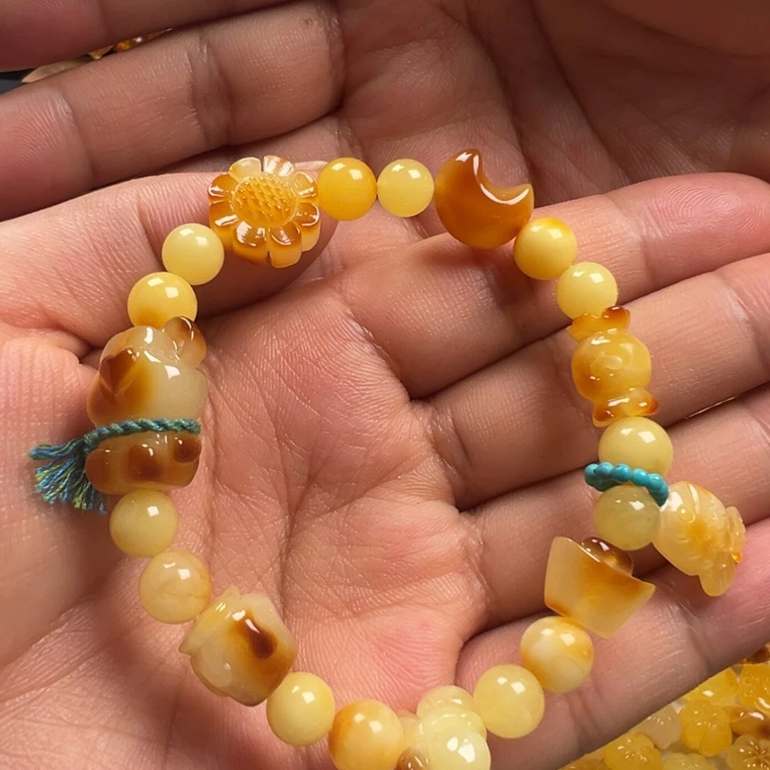 手串蜜蜡未镶嵌小熊手串DIY