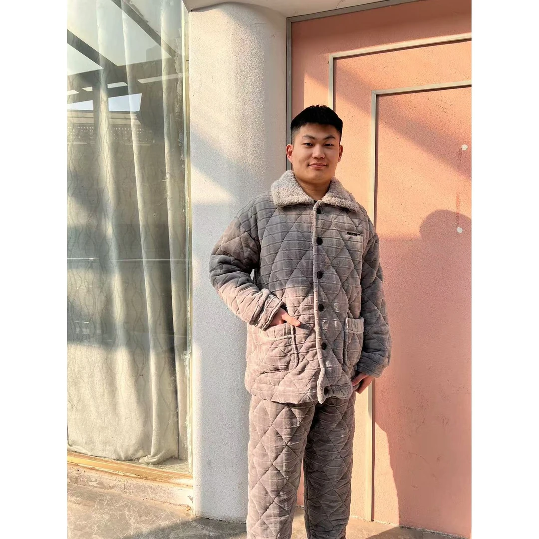【粉丝专享】新款美美绒夹棉加厚冬季男士套装家居服加绒保暖冬款