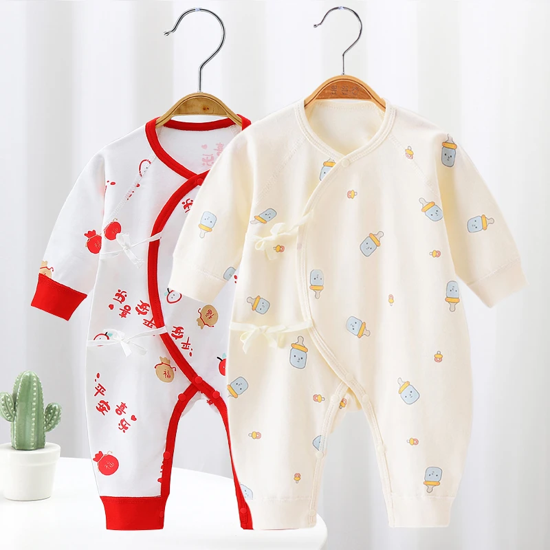 2件装新生儿衣服长袖纯棉蝴蝶衣宝宝哈衣无骨打底婴儿连体衣春秋