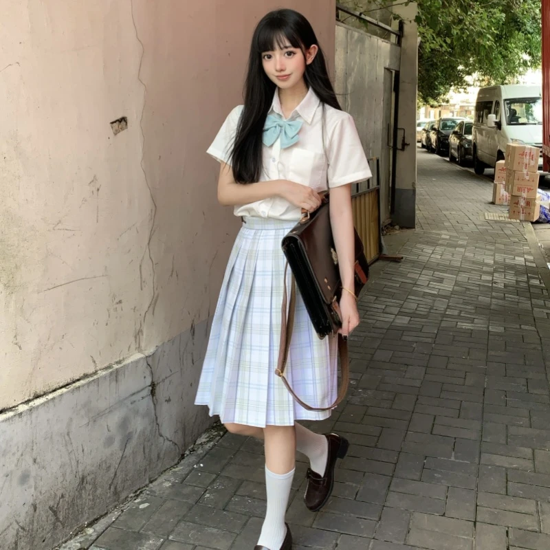 栀野中高原创濯枝雨jk 夏季新款格裙学院风百褶裙JK制服半身裙