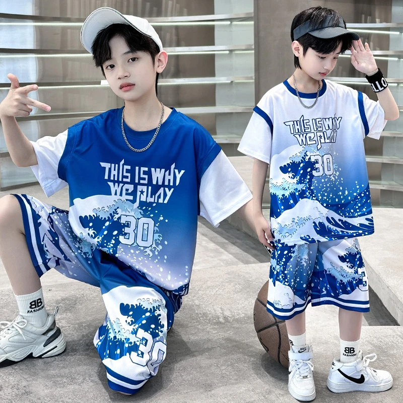 儿童篮球服套装男童夏季透气速干运动球衣中大童男孩运动球服30号