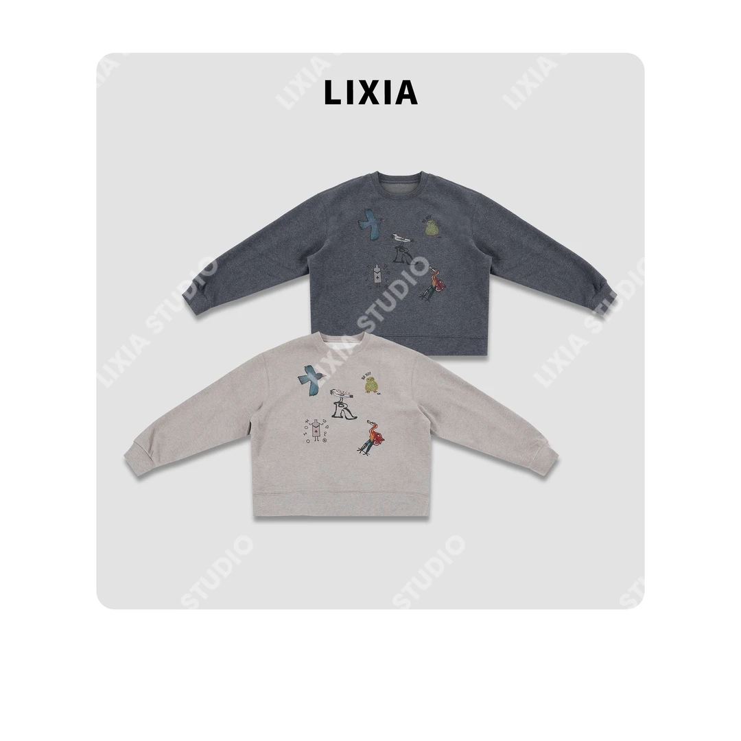 LIXIA【趣物派对】ins风时尚个性卡通慵懒风加厚套头卫衣-D10130