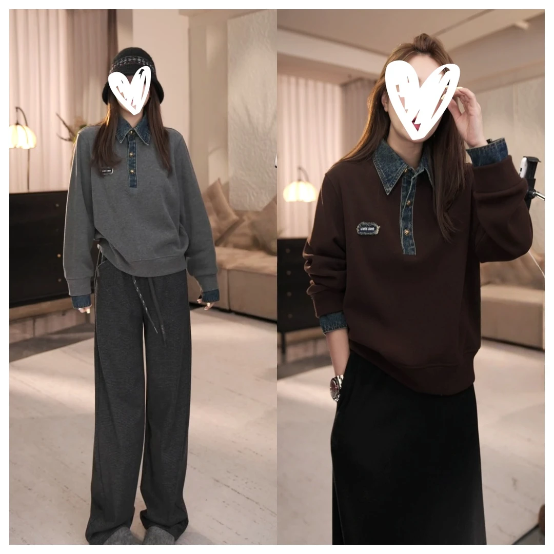 【牛仔日记】冬季穿搭韩版拼接牛仔显瘦加厚卫衣C6511