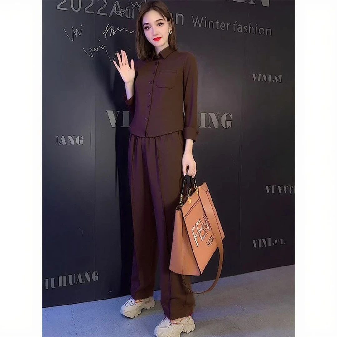 欧货爆款时尚套装女25春秋新款宽松单排扣上衣休闲阔腿裤两件套